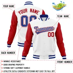 White Royal-White Raglan Varsity Full-Snap Letterman Jacket 4
