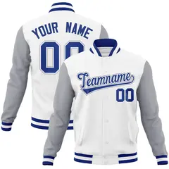 White Royal-White Raglan Varsity Full-Snap Letterman Jacket 1