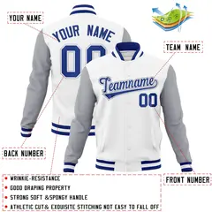 White Royal-White Raglan Varsity Full-Snap Letterman Jacket 4