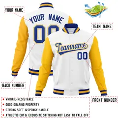 White Royal-White Raglan Varsity Full-Snap Letterman Jacket 4