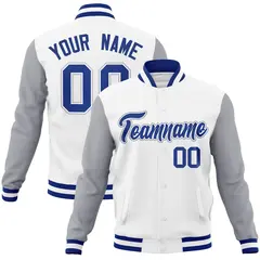 White Royal-White Raglan Varsity Full-Snap Letterman Jacket 1