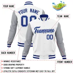 White Royal-White Raglan Varsity Full-Snap Letterman Jacket 4