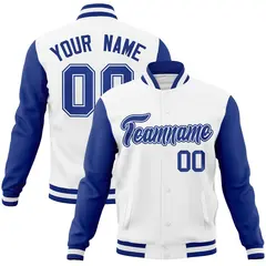 White Royal-White Raglan Varsity Full-Snap Letterman Jacket 1