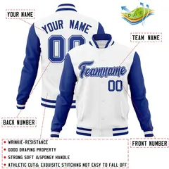 White Royal-White Raglan Varsity Full-Snap Letterman Jacket 4