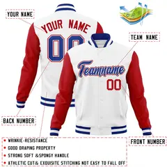 White Royal-White Raglan Varsity Full-Snap Letterman Jacket 4