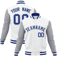 White Royal-White Raglan Varsity Full-Snap Letterman Jacket 1