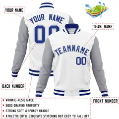 White Royal-White Raglan Varsity Full-Snap Letterman Jacket 4
