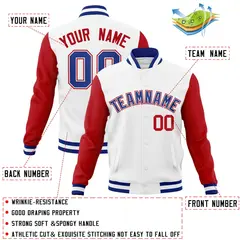 White Royal-White Raglan Varsity Full-Snap Letterman Jacket 4