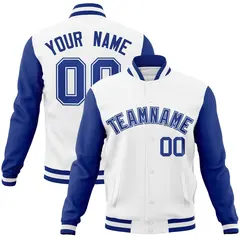 White Royal-White Raglan Varsity Full-Snap Letterman Jacket 1