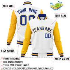 White Royal-White Raglan Varsity Full-Snap Letterman Jacket 4