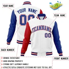 White Royal-White Raglan Varsity Full-Snap Letterman Jacket 4