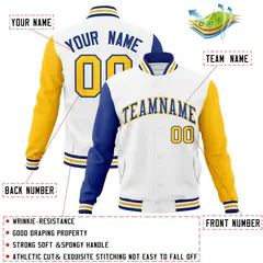 White Royal-White Raglan Varsity Full-Snap Letterman Jacket 4