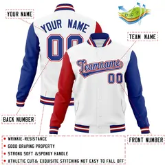 White Royal-White Raglan Varsity Full-Snap Letterman Jacket 4