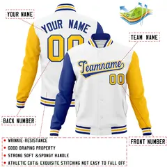 White Royal-White Raglan Varsity Full-Snap Letterman Jacket 4