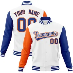 White Royal-White Raglan Varsity Full-Snap Letterman Jacket