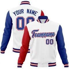 White Royal-White Raglan Varsity Full-Snap Letterman Jacket 1