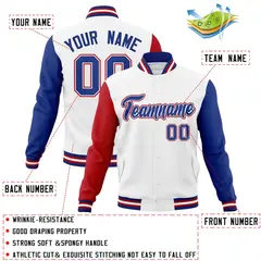 White Royal-White Raglan Varsity Full-Snap Letterman Jacket 4