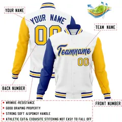 White Royal-White Raglan Varsity Full-Snap Letterman Jacket 4