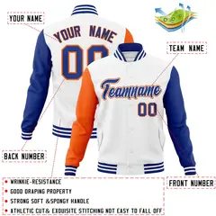 White Royal-White Raglan Varsity Full-Snap Letterman Jacket 4