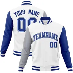 White Royal-White Raglan Varsity Full-Snap Letterman Jacket