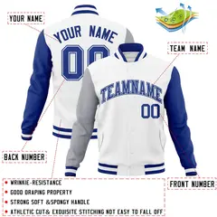 White Royal-White Raglan Varsity Full-Snap Letterman Jacket 4