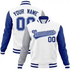 White Royal-White Raglan Varsity Full-Snap Letterman Jacket 1