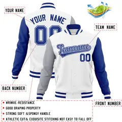 White Royal-White Raglan Varsity Full-Snap Letterman Jacket 4