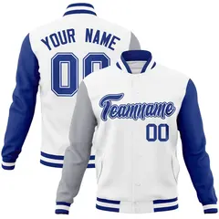 White Royal-White Raglan Varsity Full-Snap Letterman Jacket 1