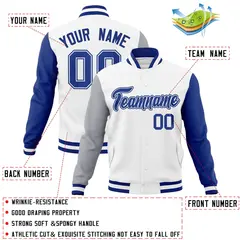 White Royal-White Raglan Varsity Full-Snap Letterman Jacket 4