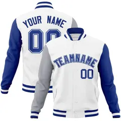 White Royal-White Raglan Varsity Full-Snap Letterman Jacket 1