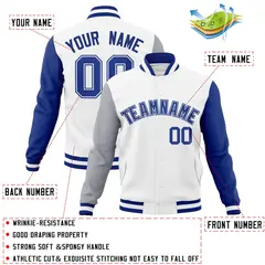 White Royal-White Raglan Varsity Full-Snap Letterman Jacket 4