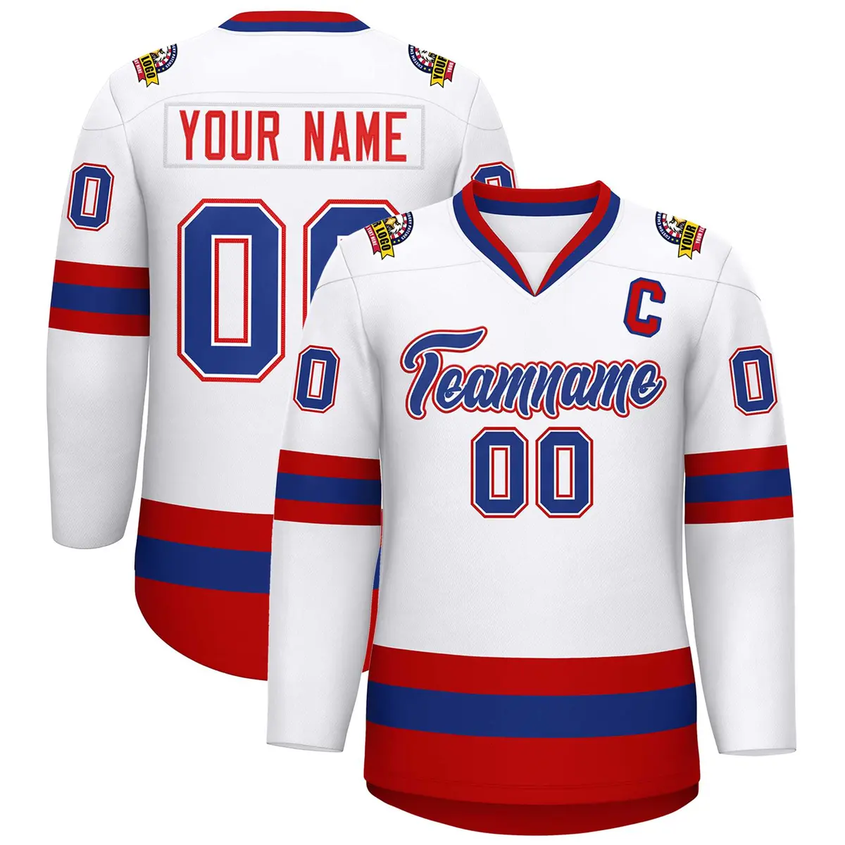 White Royal White-Red Classic Hockey Jersey