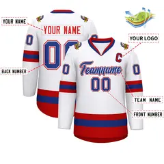 White Royal White-Red Classic Hockey Jersey 2