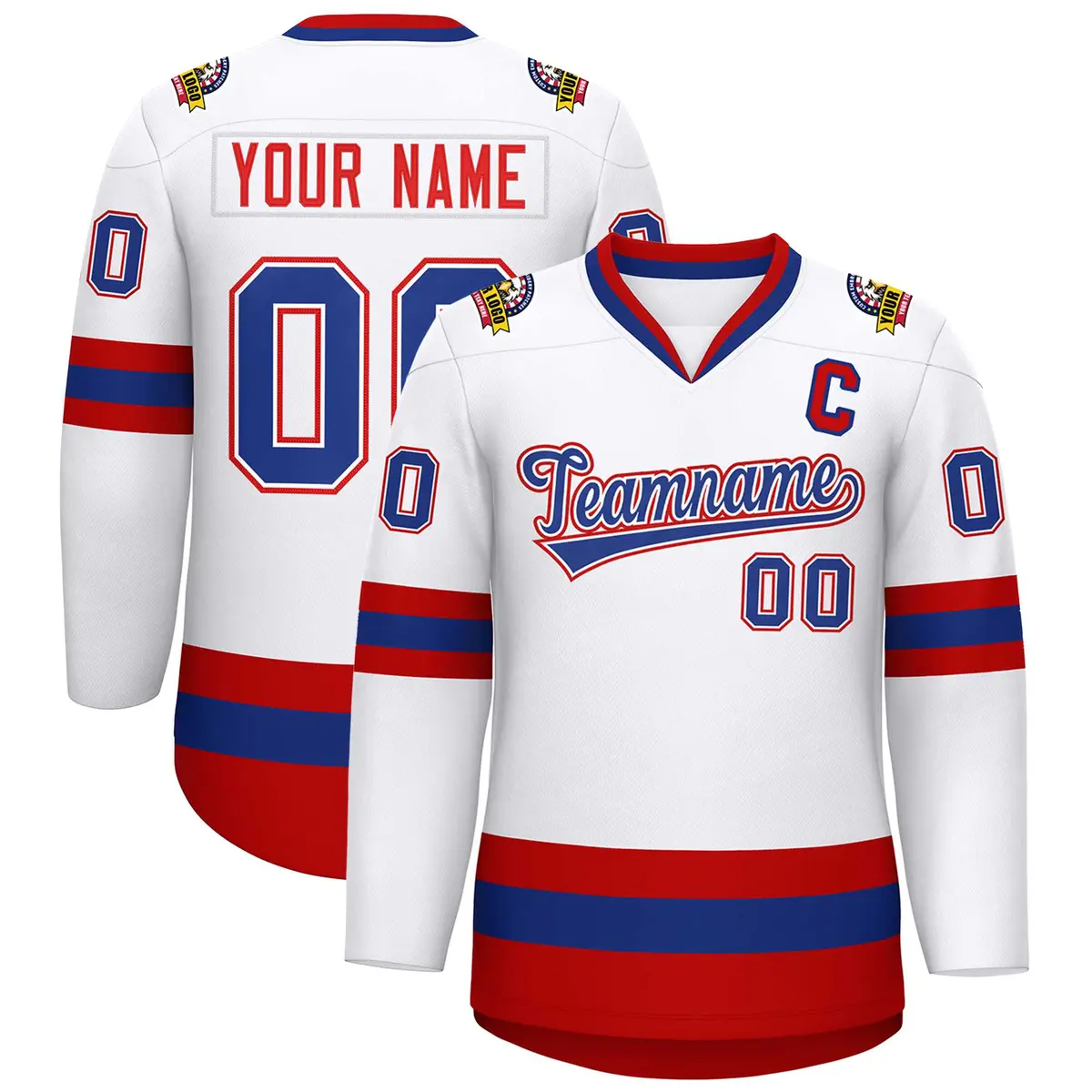 White Royal White-Red Classic Hockey Jersey