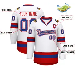 White Royal White-Red Classic Hockey Jersey 2