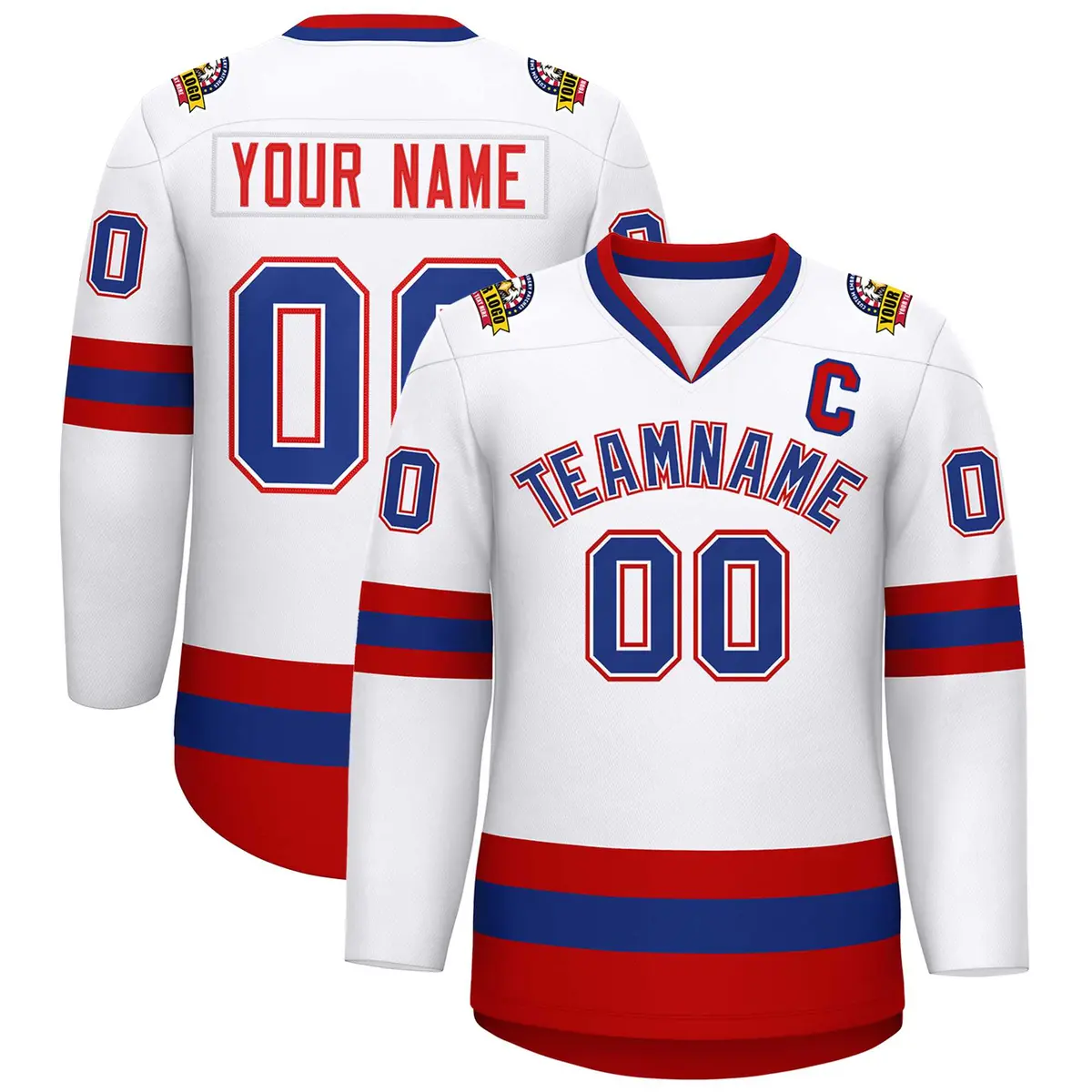 White Royal White-Red Classic Hockey Jersey
