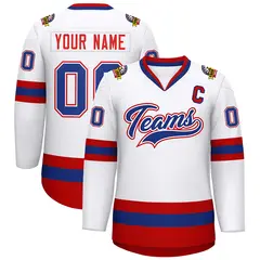White Royal White-Red Classic Hockey Jersey 1