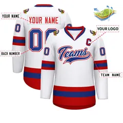 White Royal White-Red Classic Hockey Jersey 2