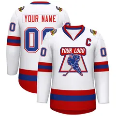 White Royal White-Red Classic Hockey Jersey 1