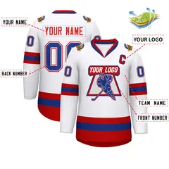 White Royal White-Red Classic Hockey Jersey 2