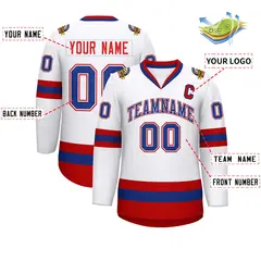 White Royal White-Red Classic Hockey Jersey 2