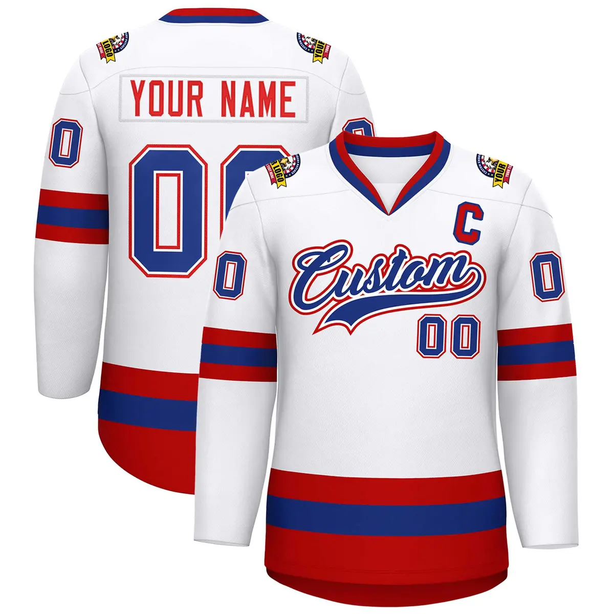 White Royal White-Red Classic Hockey Jersey