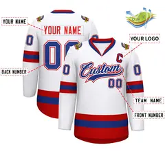 White Royal White-Red Classic Hockey Jersey 2