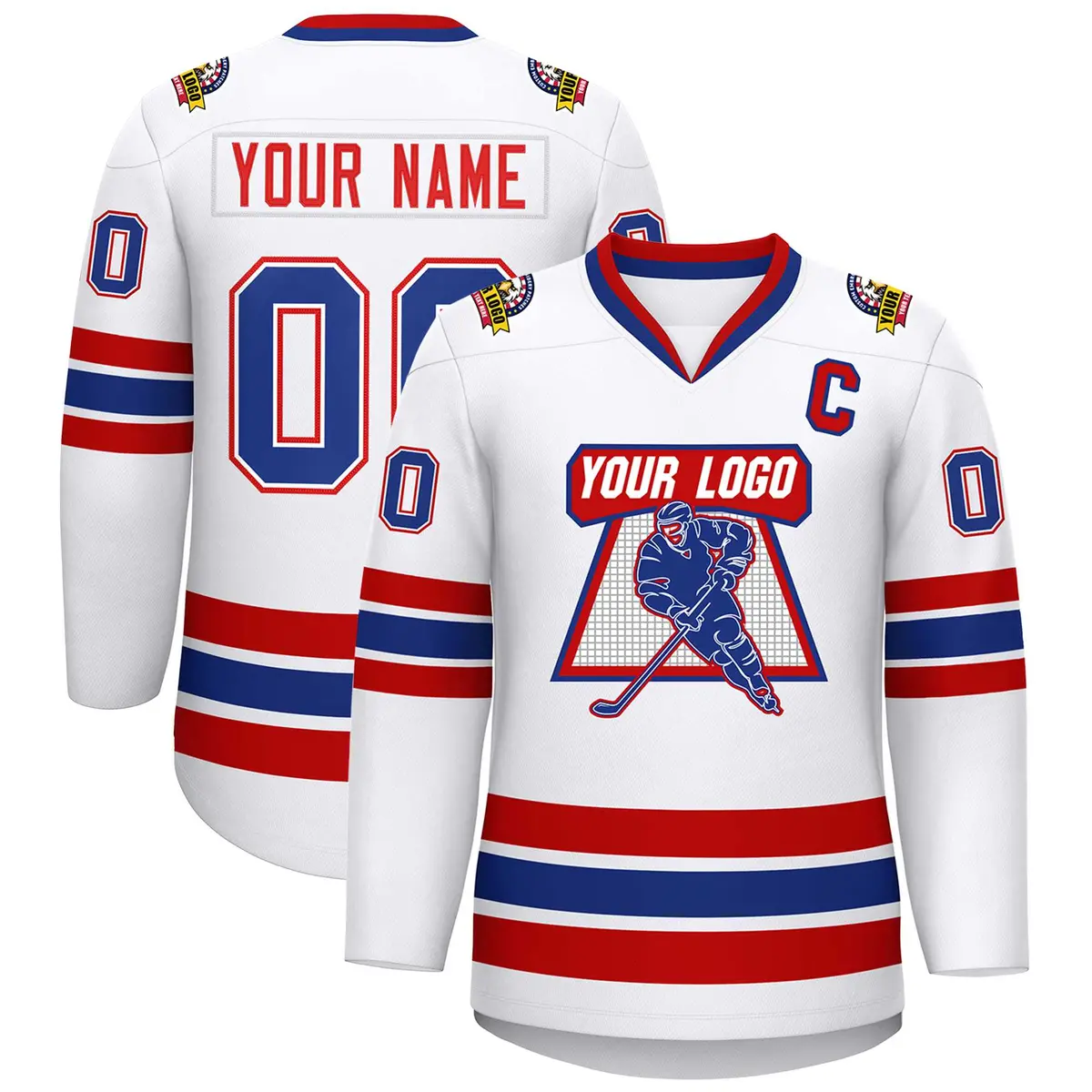 White Royal White-Red Classic Hockey Jersey