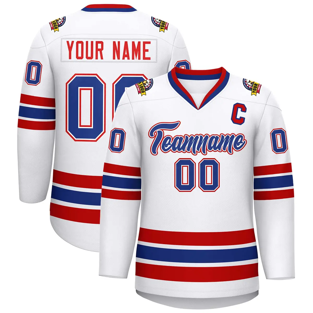 White Royal White-Red Classic Hockey Jersey