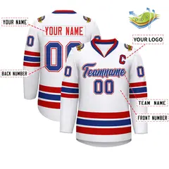 White Royal White-Red Classic Hockey Jersey 2