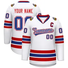 White Royal White-Red Classic Hockey Jersey 1