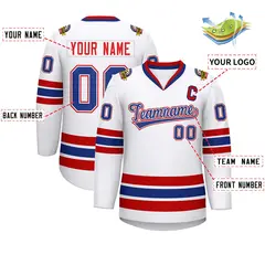 White Royal White-Red Classic Hockey Jersey 2