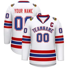 White Royal White-Red Classic Hockey Jersey 1