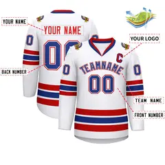 White Royal White-Red Classic Hockey Jersey 2